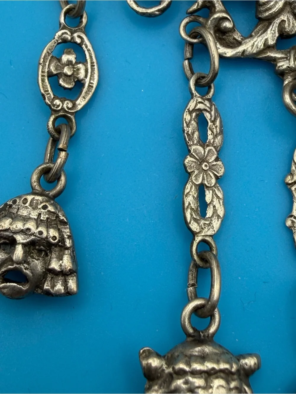 Antique Italian 800 Silver Florentine Lily Peruzzi Satyr Mask Brooch Pendant